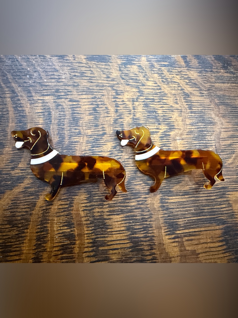 Tortoiseshell Dachshund Hair Clips - Brown and Cream